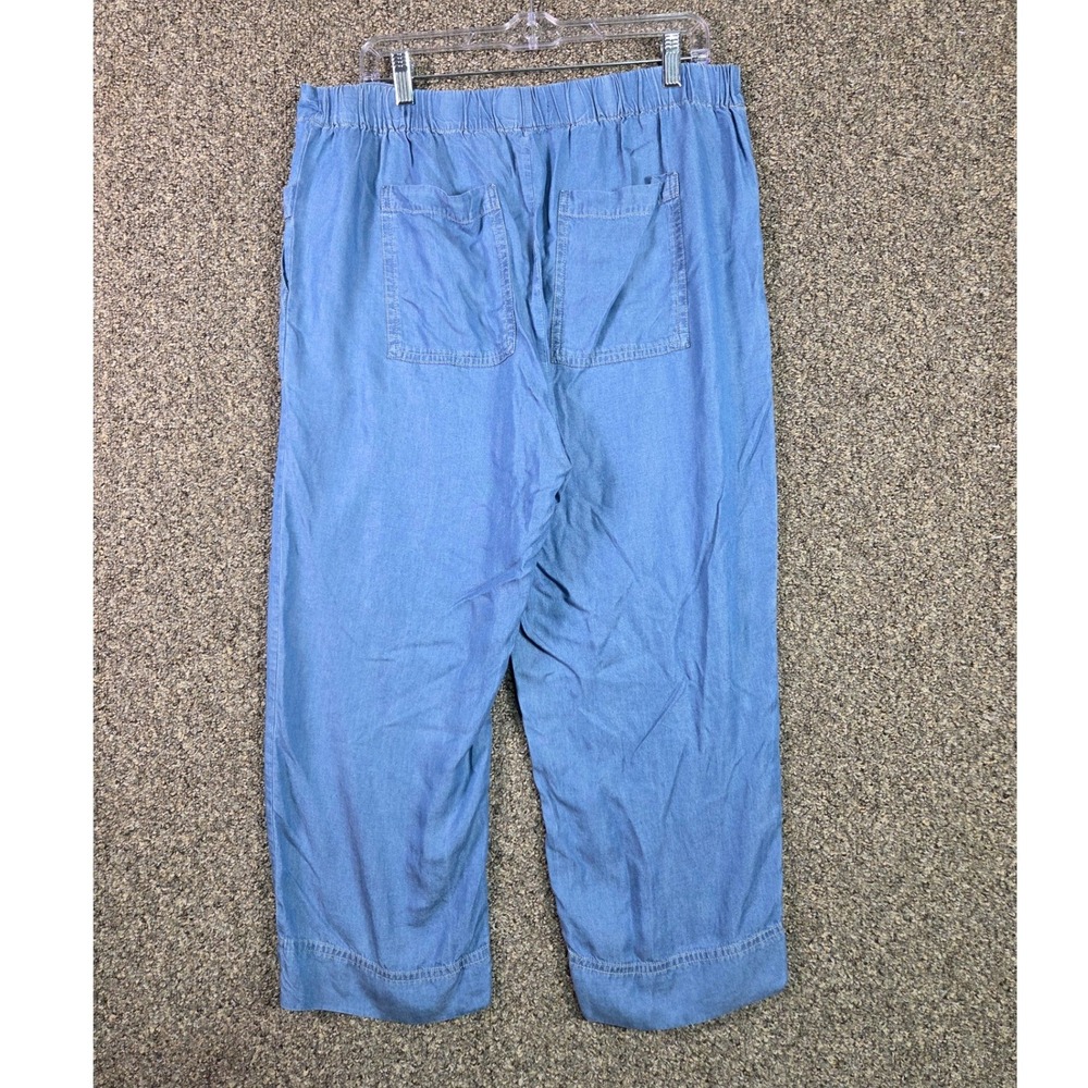 Zac & Rachel Wide Leg Crop Pants Women Large Blue Lyocell Chambray Utility - Picture 2 of 7
